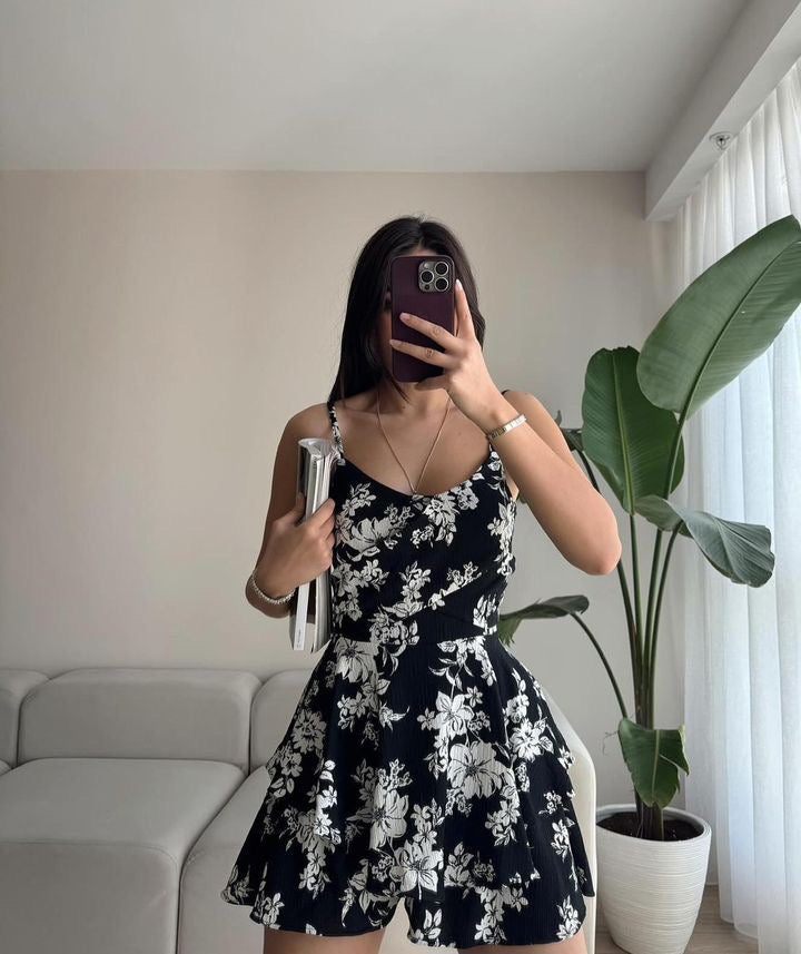 Floral Patterned Shorts Mini Dress