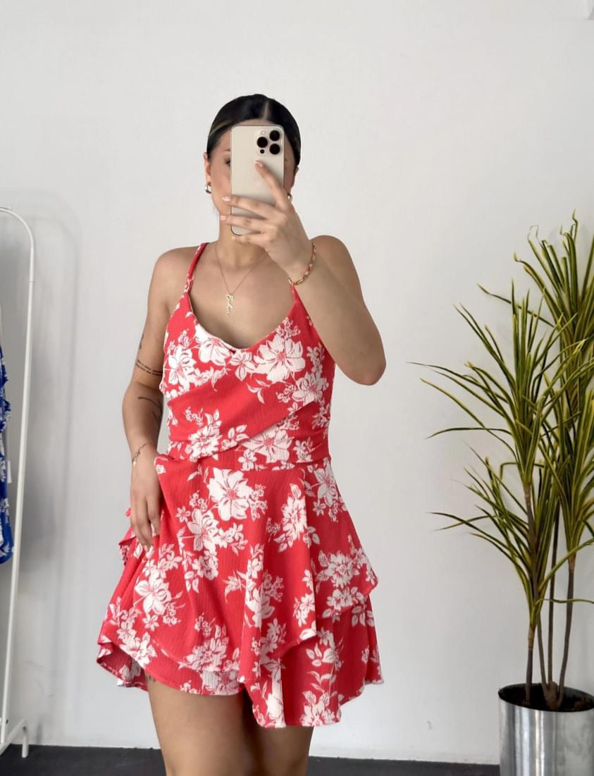 Floral Patterned Shorts Mini Dress