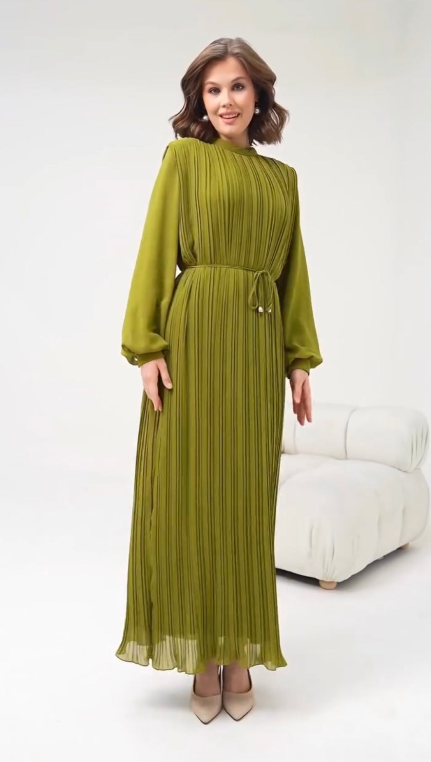Chiffon Lined Pleated Dress