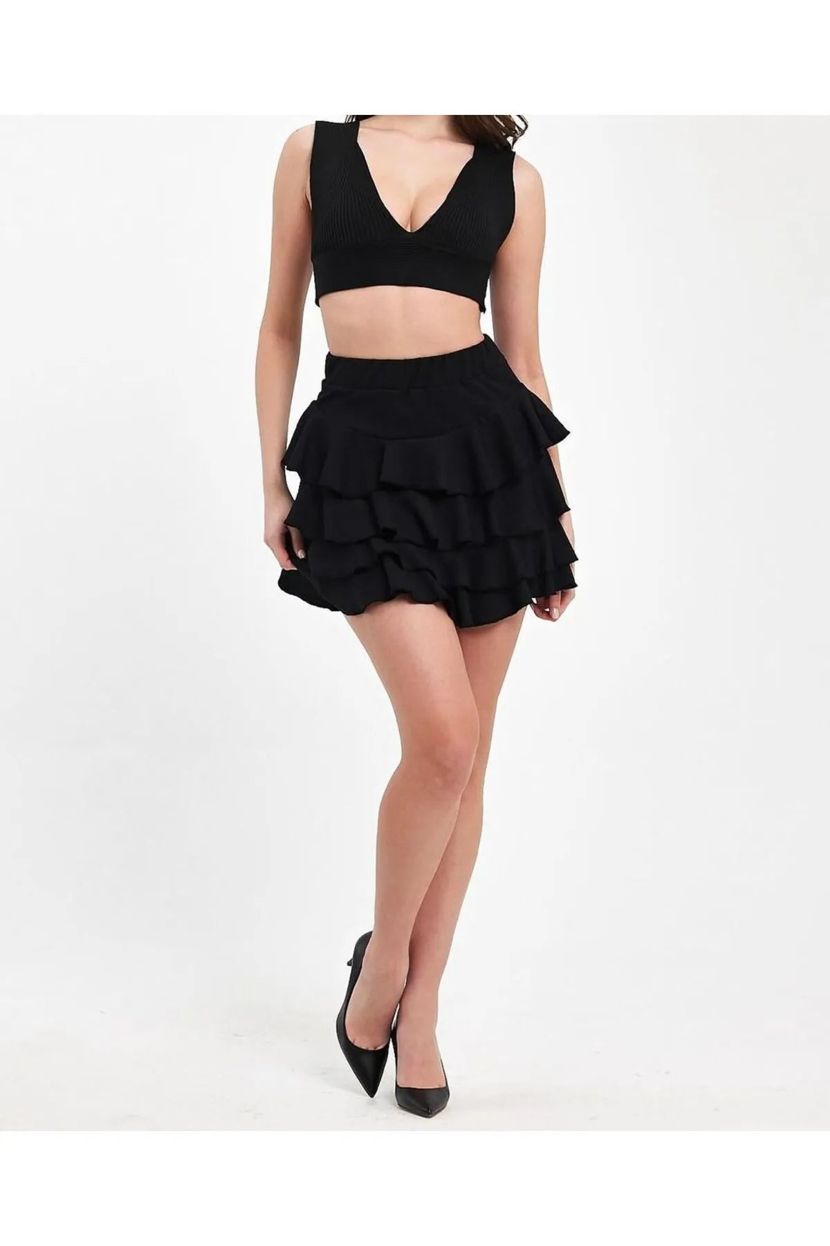Woven Fabric Flounce Shorts Skirt