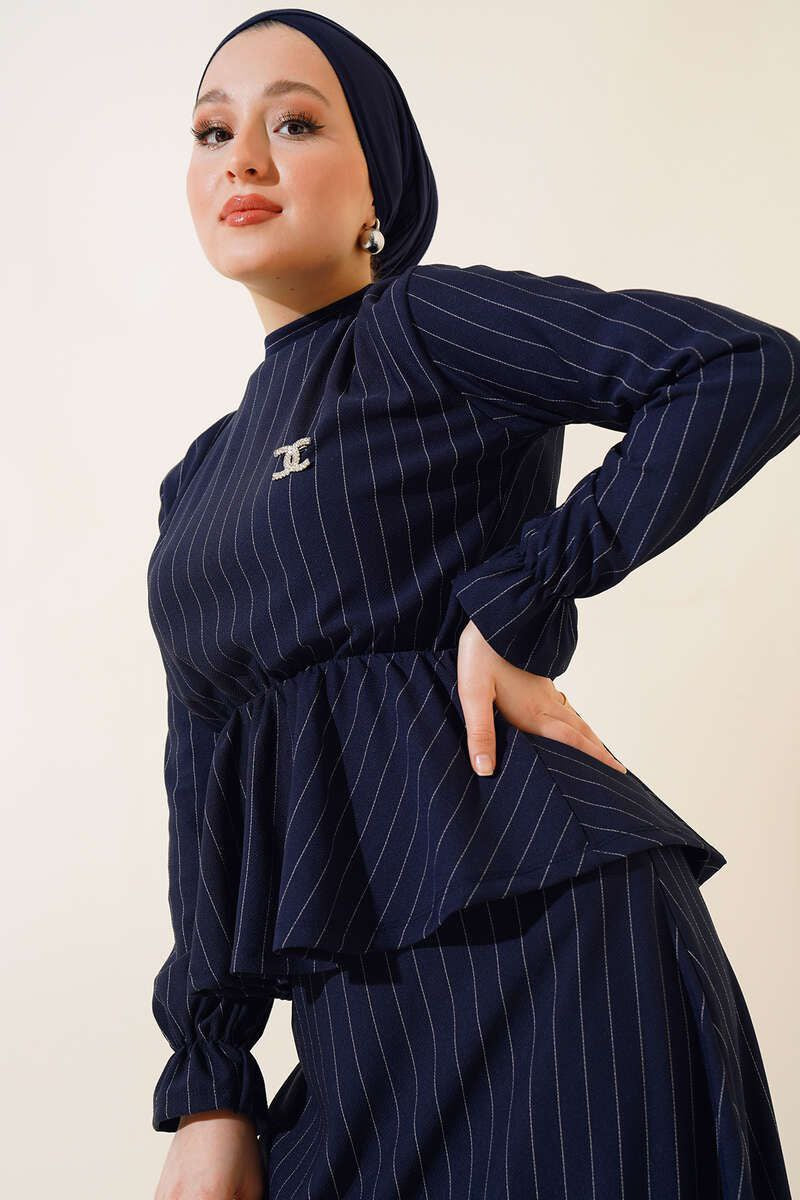 Elastic Waist, Striped Blouse Skirt Set