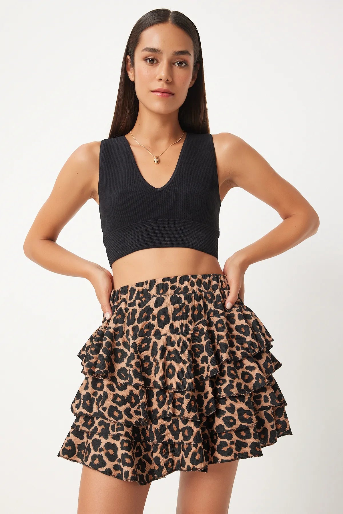 Woven Fabric Flounce Shorts Skirt