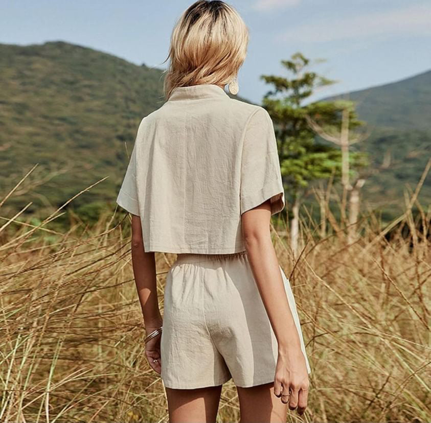 Half Sleeve Blouse Shorts Set