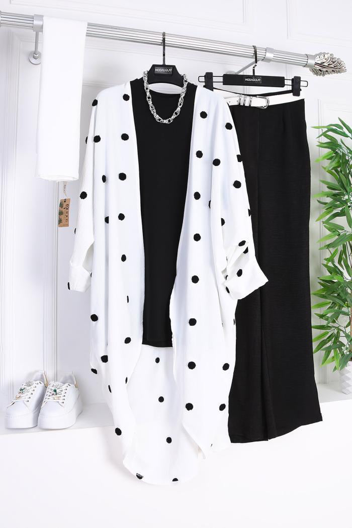 Black and White Polka Dot Cardigan / Abaya