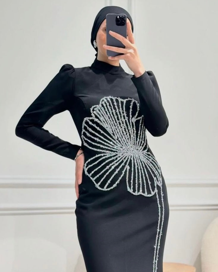 Evening Dress Front Stone Embroidered