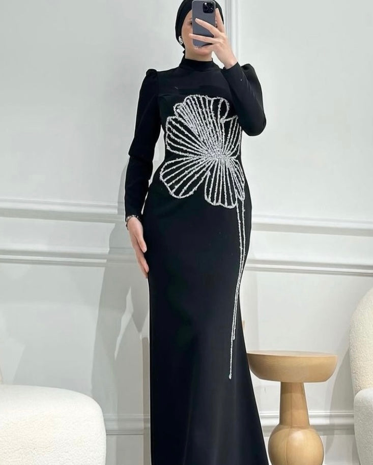 Evening Dress Front Stone Embroidered