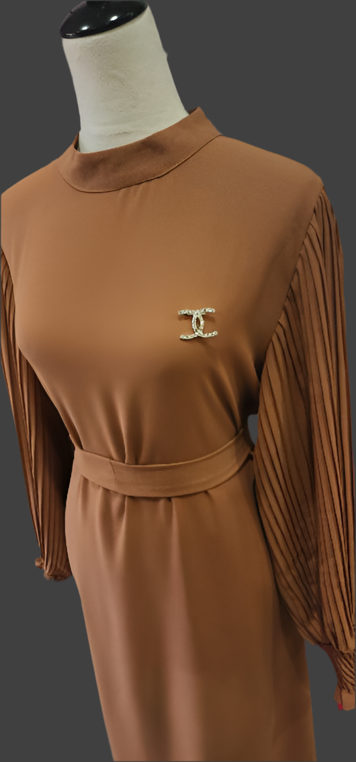 Brooch and belted Dress