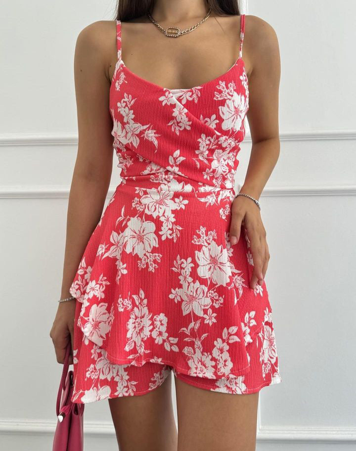 Floral Patterned Shorts Mini Dress