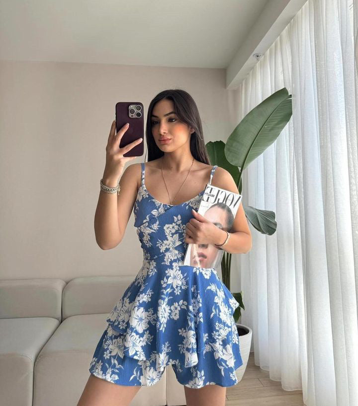 Floral Patterned Shorts Mini Dress