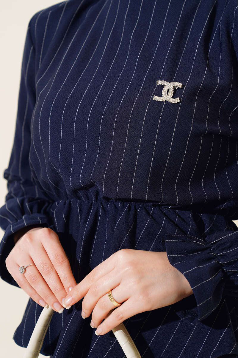 Elastic Waist, Striped Blouse Skirt Set