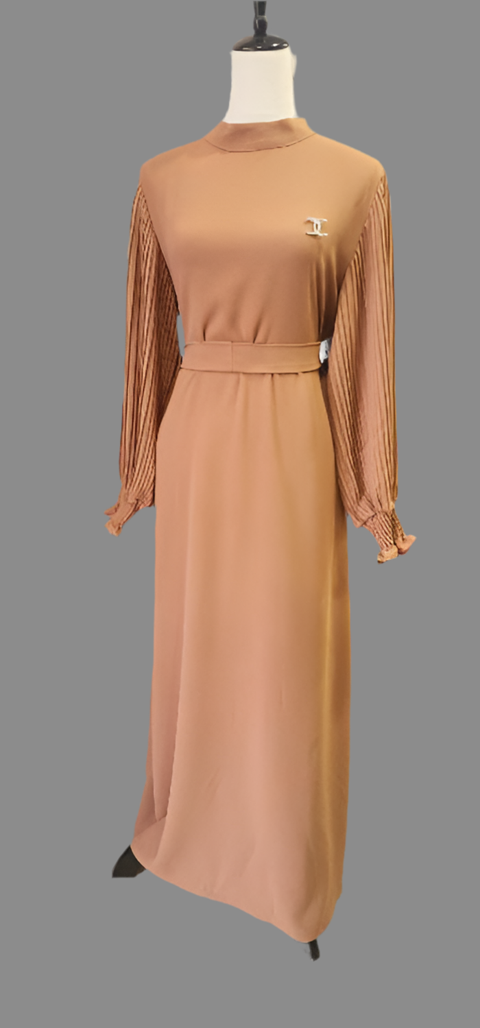 Brooch and belted Dress