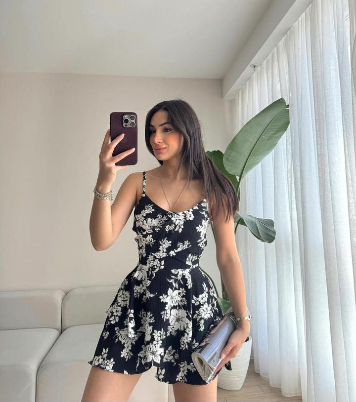Floral Patterned Shorts Mini Dress