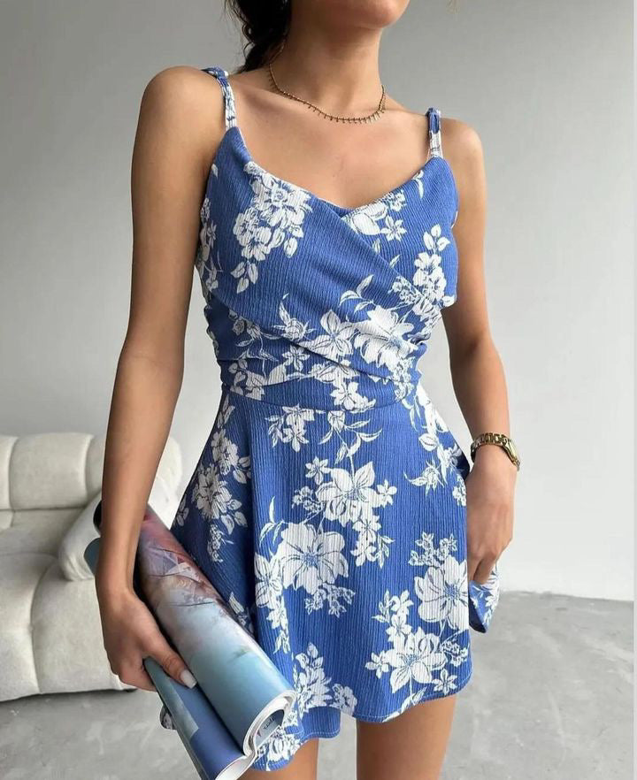 Floral Patterned Shorts Mini Dress