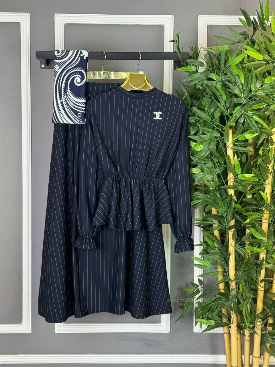 Elastic Waist, Striped Blouse Skirt Set