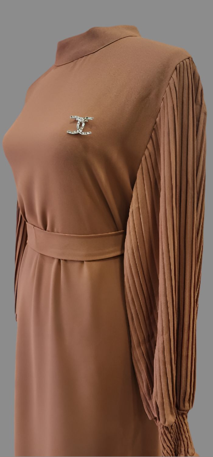 Brooch and belted Dress