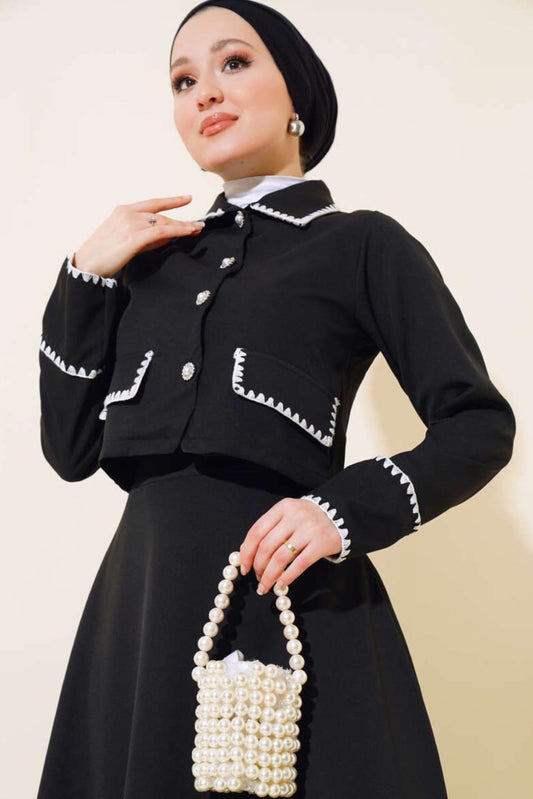 Two-Piece Skirt Suit with Embroidery Detail