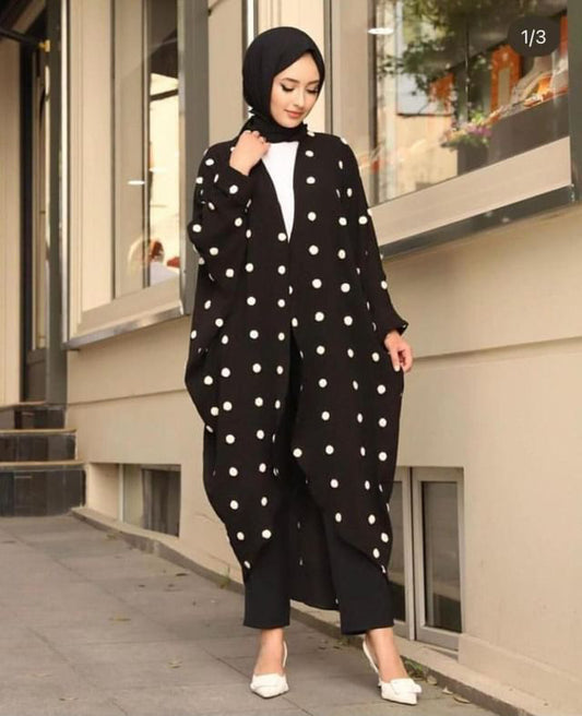 Black and White Polka Dot Cardigan / Abaya