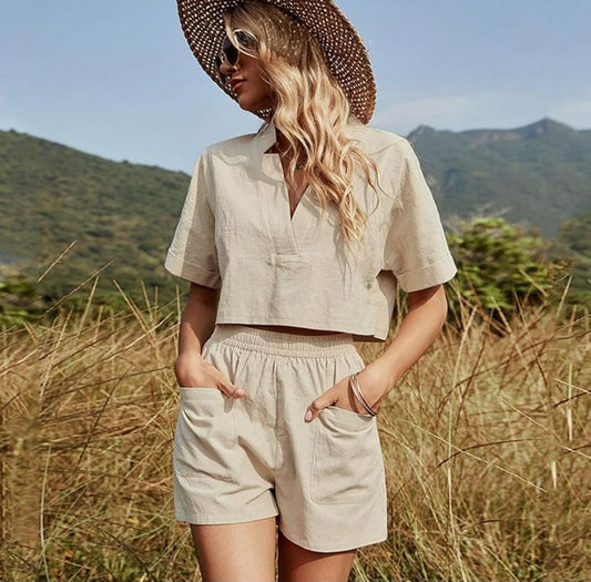 Half Sleeve Blouse Shorts Set