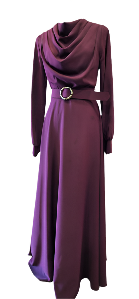 Satin Evening Dress with Buckle Belt