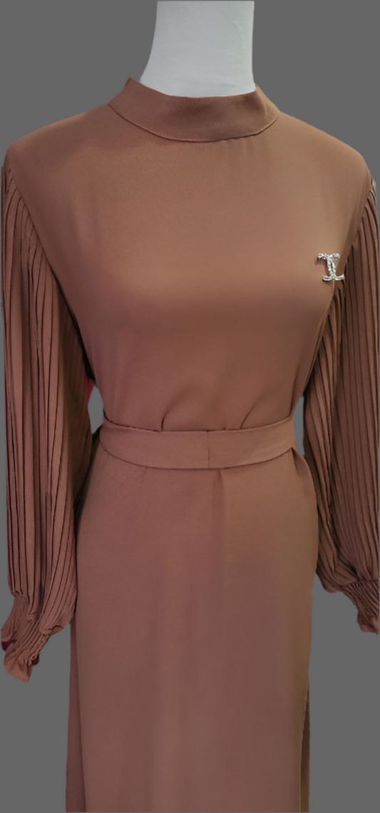Brooch and belted Dress