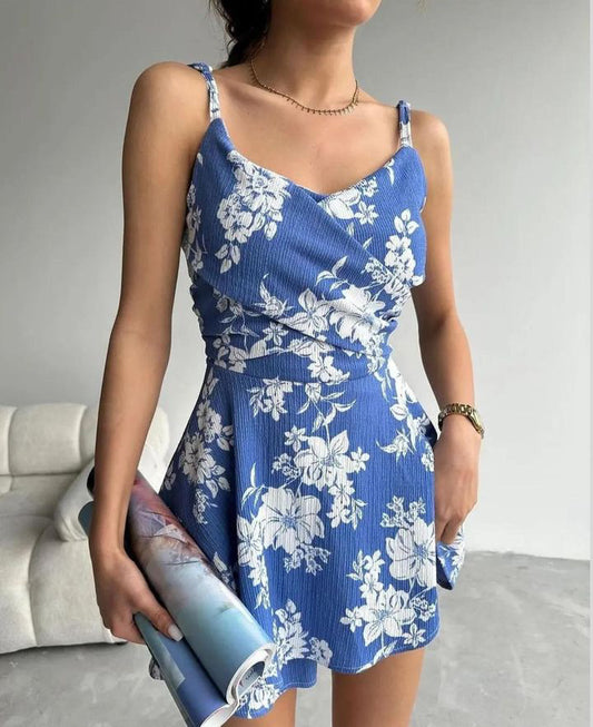 Floral Patterned Shorts Mini Dress
