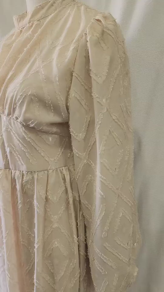 Laced Long Sleeve Beige Dress